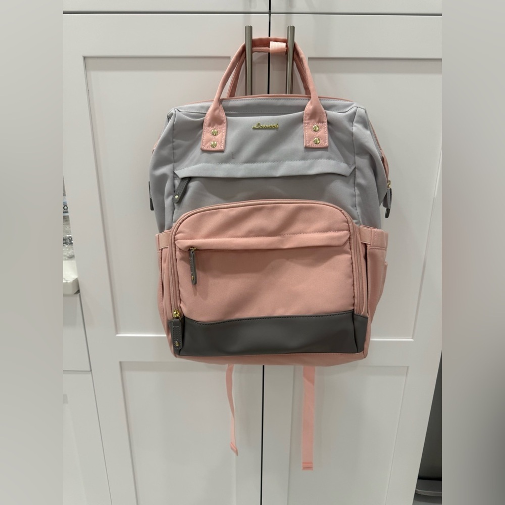 Loveyook Travel Backpack Gray & Blush Pink USB Charging Port Multi Pocket